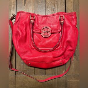 Tory Burch Red Leather Tote Bag